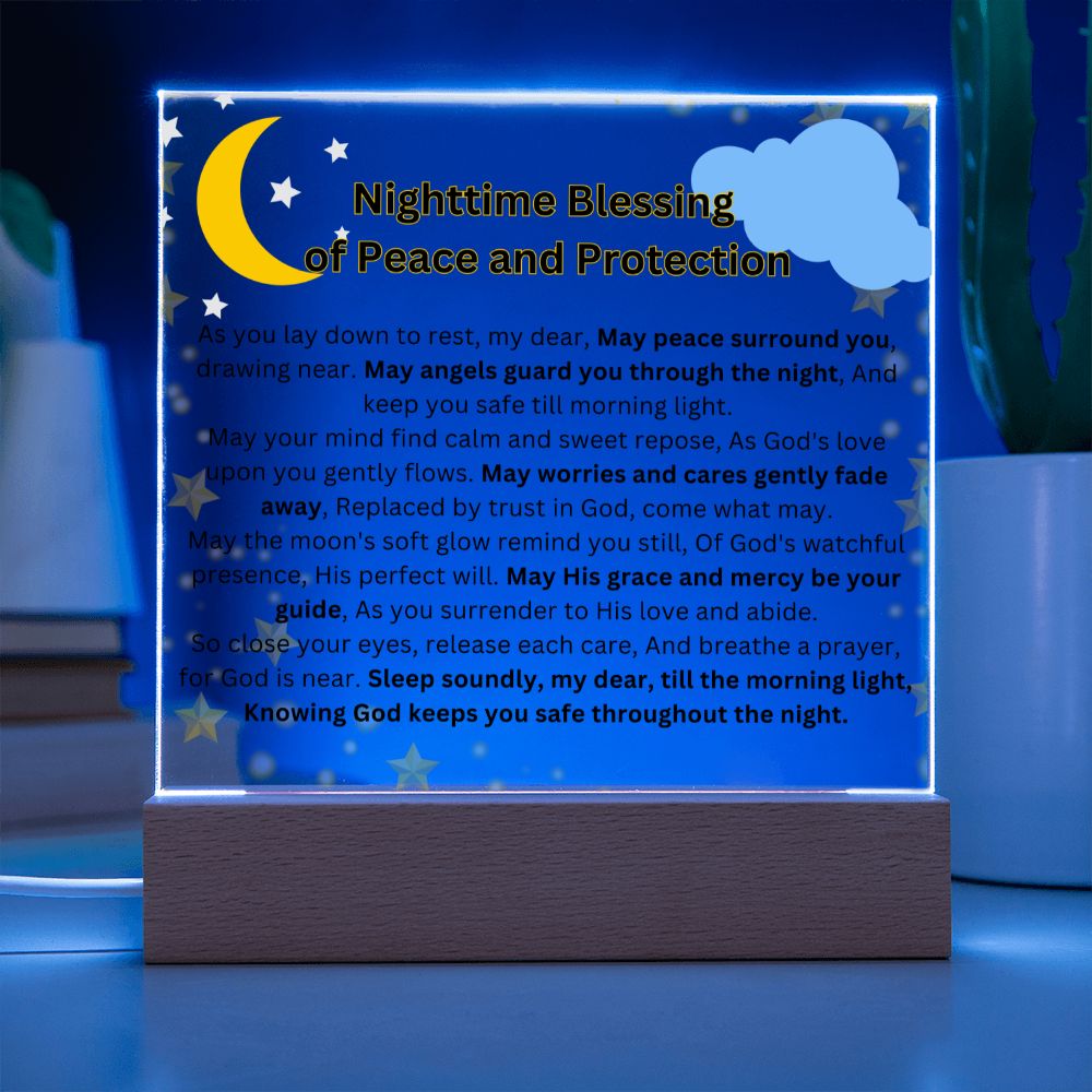 Beneath the Moon's Glow: A Nighttime Blessing of Peace and Protection  Square Acrylic Plaque!