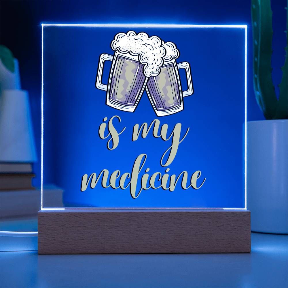 "Beer is my Medicine" Night Light, Acrylic Plaque Nightlight, Beer Lover Gift, Home Bar Decor, Man Cave Lighting