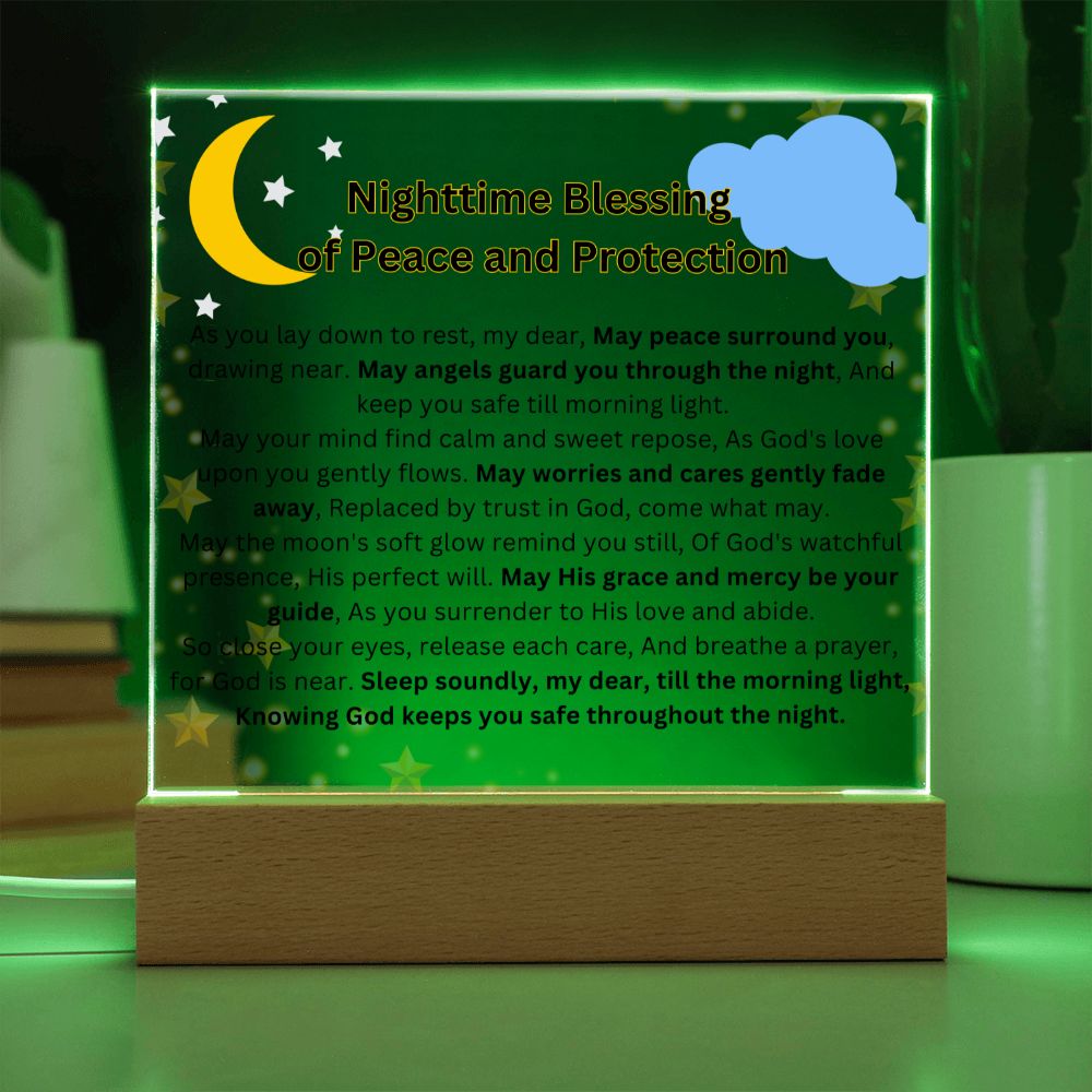 Beneath the Moon's Glow: A Nighttime Blessing of Peace and Protection  Square Acrylic Plaque!