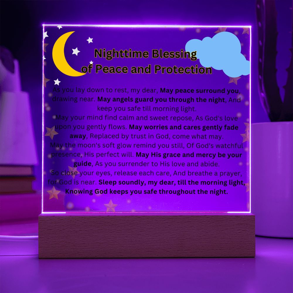 Beneath the Moon's Glow: A Nighttime Blessing of Peace and Protection  Square Acrylic Plaque!