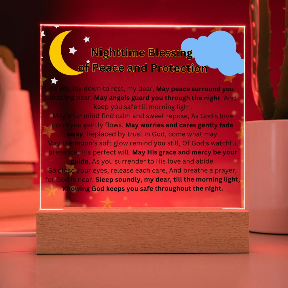 Beneath the Moon's Glow: A Nighttime Blessing of Peace and Protection  Square Acrylic Plaque!