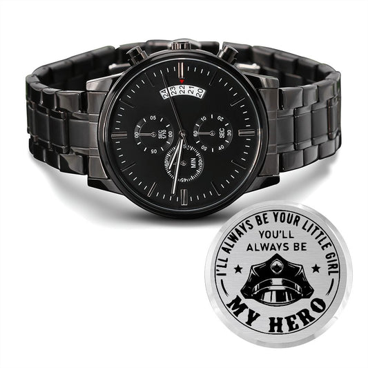 My Hero Dad - Engraved  Black Chronograph Watch