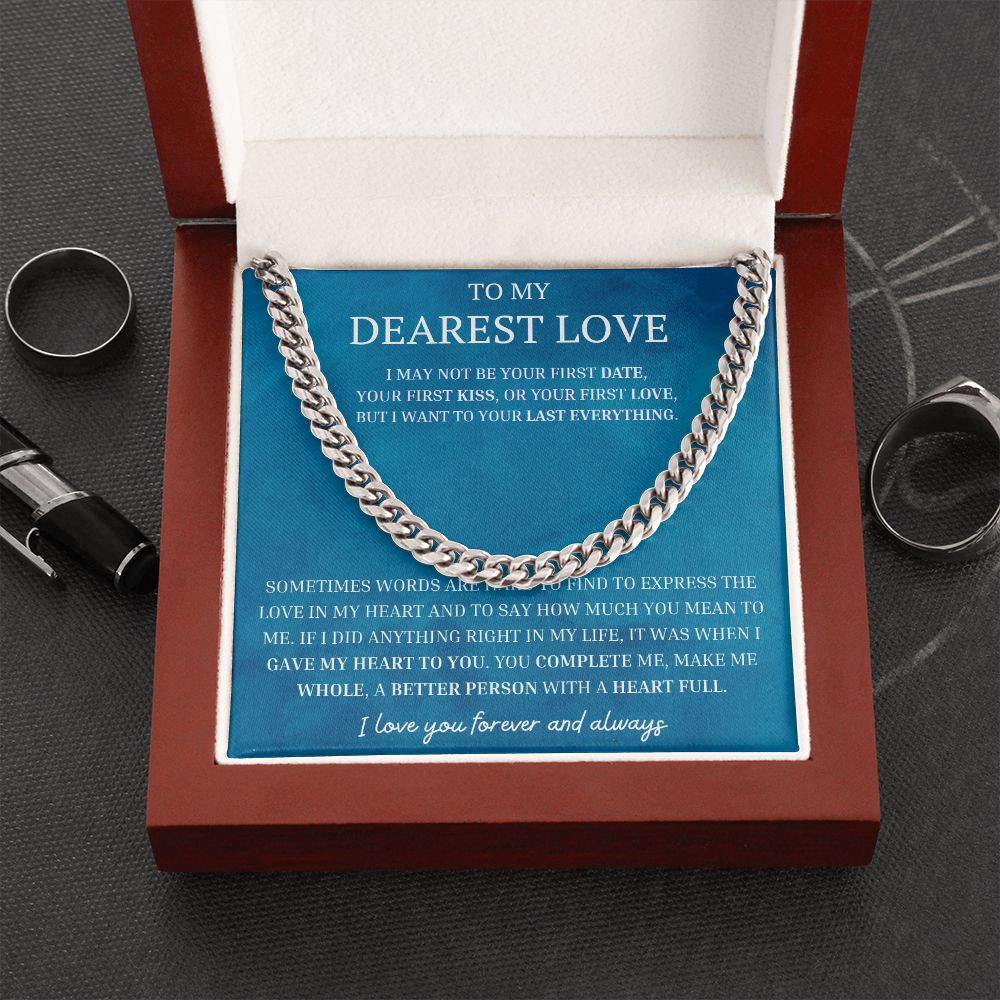 Dearest Love Cuban Chain Necklace, Sentimental Boyfriend Gift, Husband & Soulmate & Boyfriend Birthday Gift, Love Gift Ideas, Valentines Day Gifts