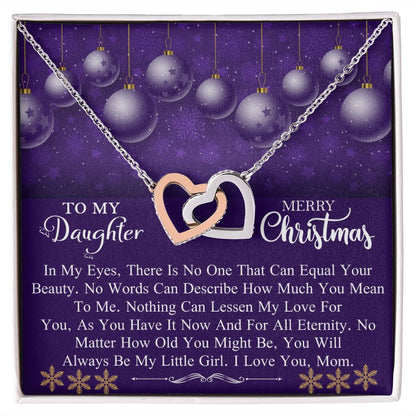 To My Daughter from Mom "No Words Can Describe How Much You Mean To Me" Interlocking Hearts necklace