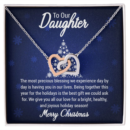 To our Daughter The most precious blessing we experience day by day is having you in our lives  Christmas Interlocking Hearts Necklace