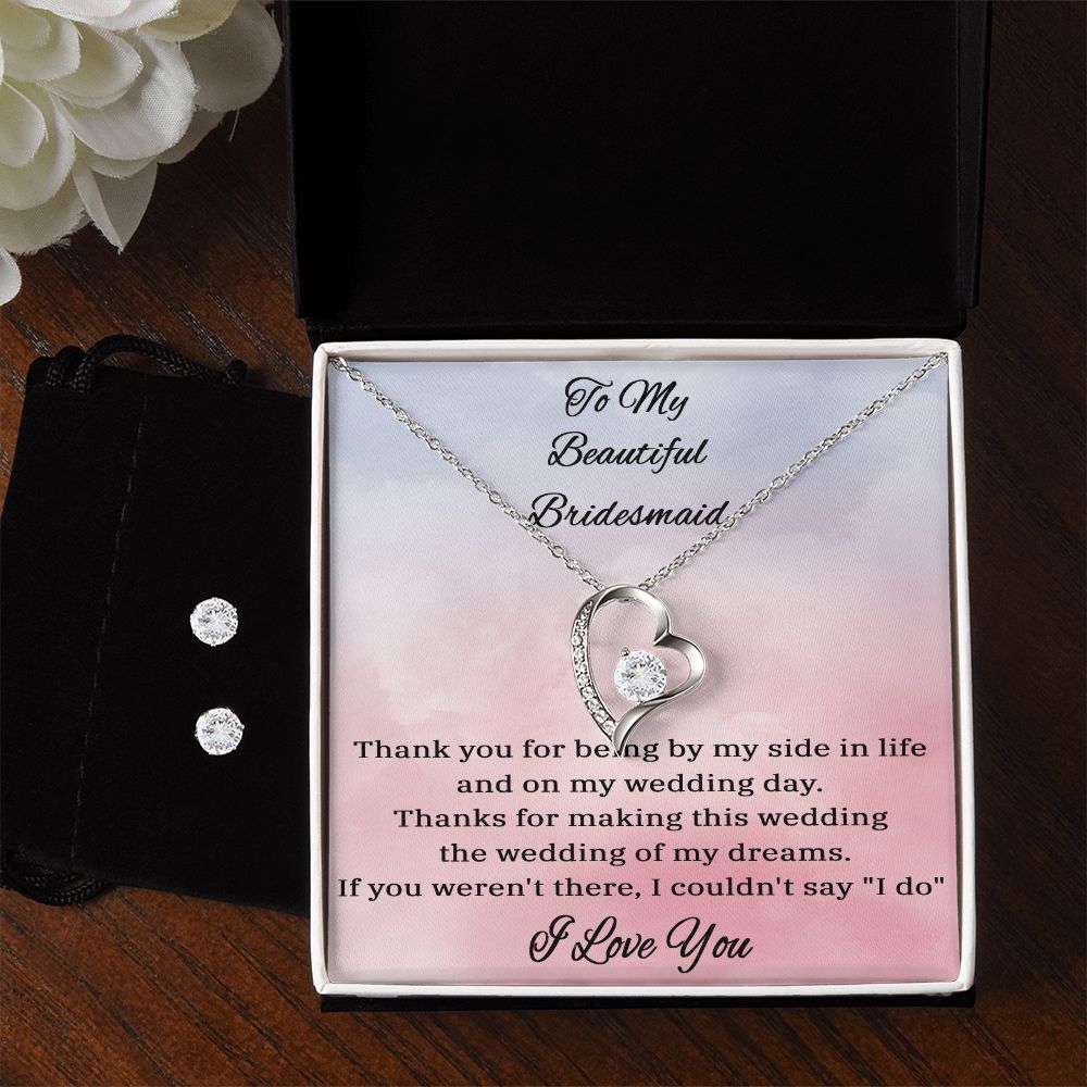 Gift4Happiness Bridesmaid  Forever Love Necklace and Cubic Zirconia Earring Set