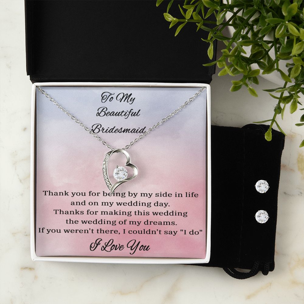 Gift4Happiness Bridesmaid  Forever Love Necklace and Cubic Zirconia Earring Set