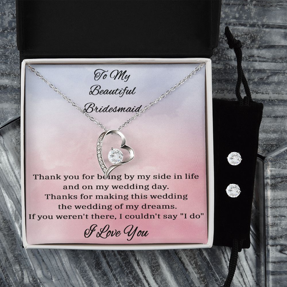 Gift4Happiness Bridesmaid  Forever Love Necklace and Cubic Zirconia Earring Set