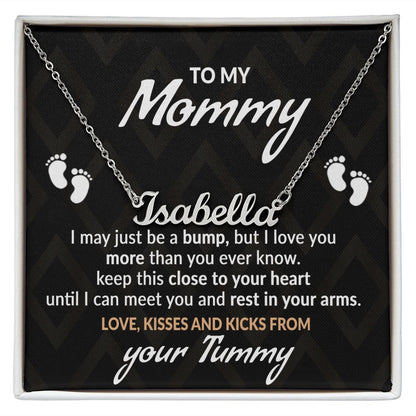 To My Mommy, Mom to Be, From You Tummy Personalized Name Necklace