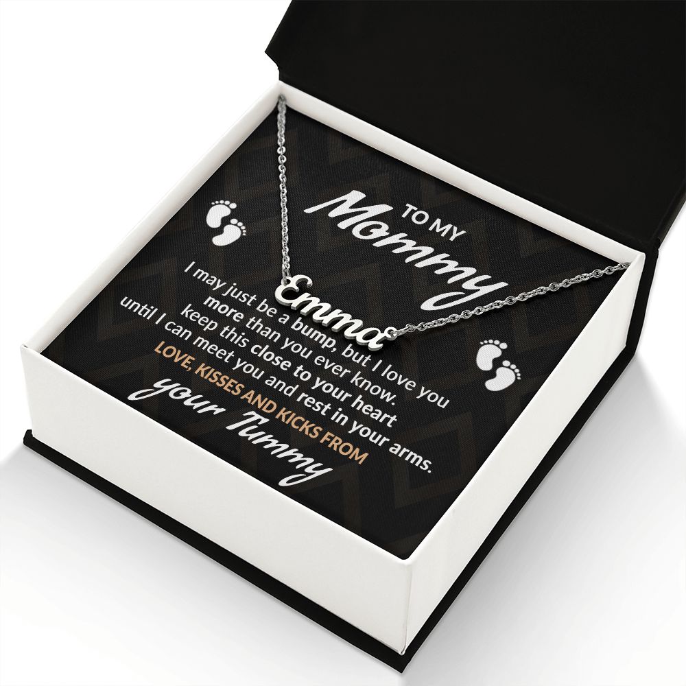 To My Mommy, Mom to Be, From You Tummy Personalized Name Necklace