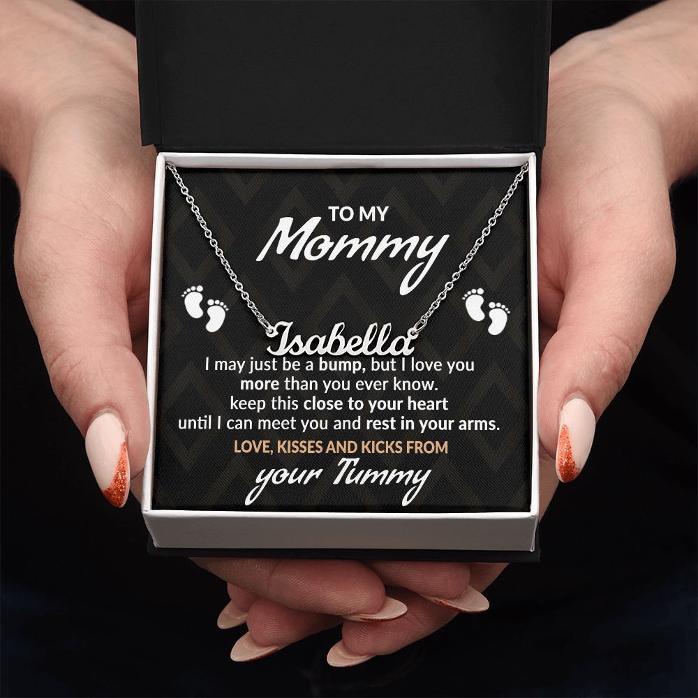 To My Mommy, Mom to Be, From You Tummy Personalized Name Necklace