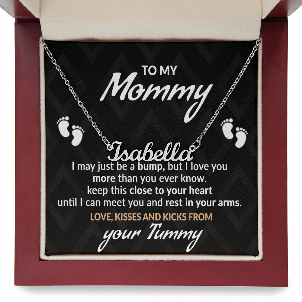 To My Mommy, Mom to Be, From You Tummy Personalized Name Necklace