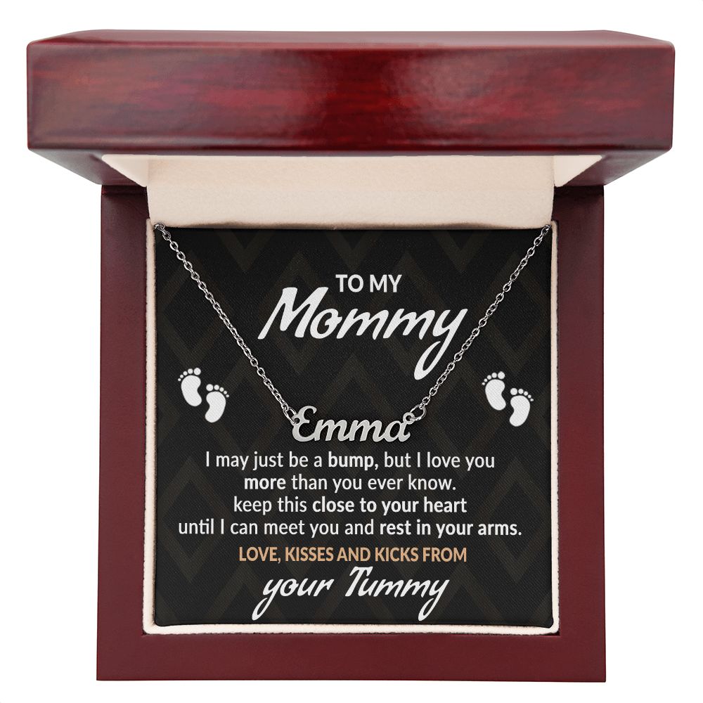 To My Mommy, Mom to Be, From You Tummy Personalized Name Necklace