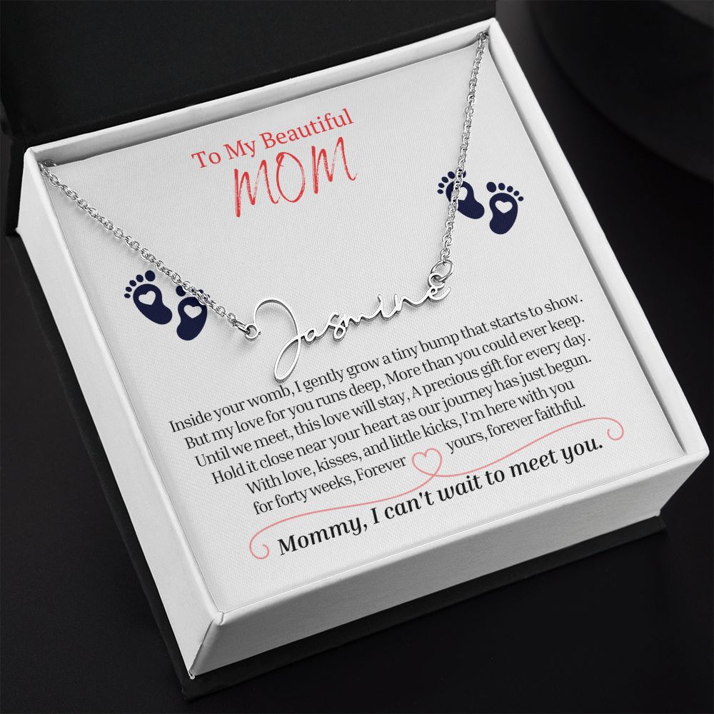 To My Mommy Mom to Be Signature Style Name Necklace, Baby Shower Gift, Expecting Mother Pregnancy Gift Set