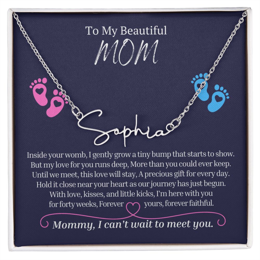 To My Mommy, Mom to Be Signature Style Name Necklace, Baby Shower Gift, Expecting Mother Pregnancy Gift