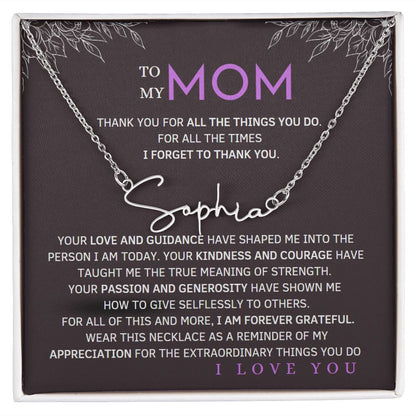 To My Mom Signature Style Name Necklace Message Card for All Necklace Jewelry with dark background From Son Daughter Gift Anniversary Birthday Mothers day