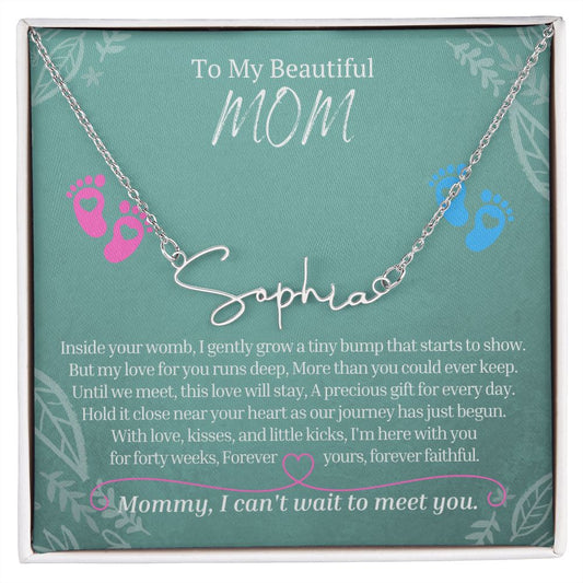 To My Mommy, Mom to Be, Signature Style Name Necklace, Baby Shower Gift, Expecting Mother Pregnancy Gift