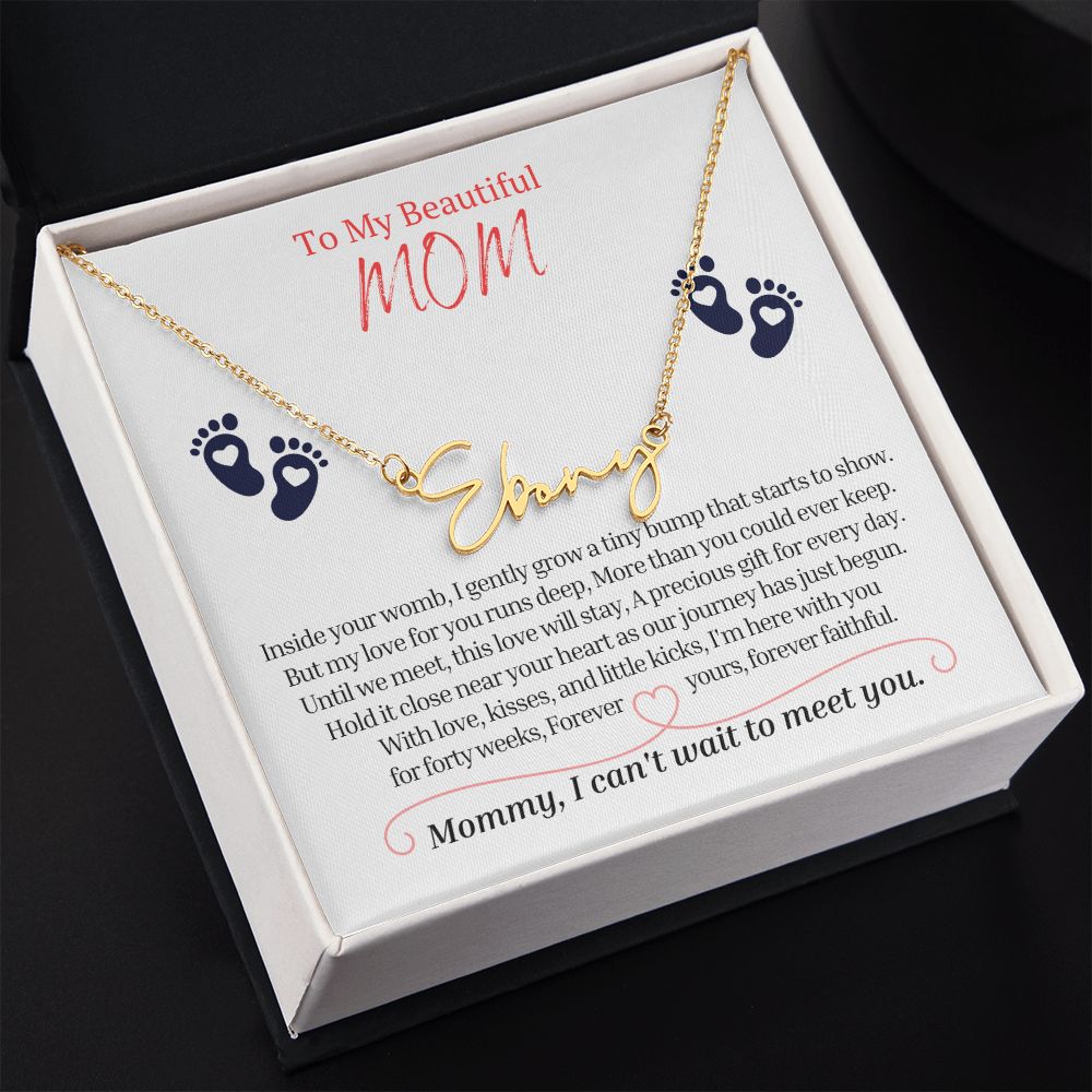 To My Mommy Mom to Be Signature Style Name Necklace, Baby Shower Gift, Expecting Mother Pregnancy Gift Set