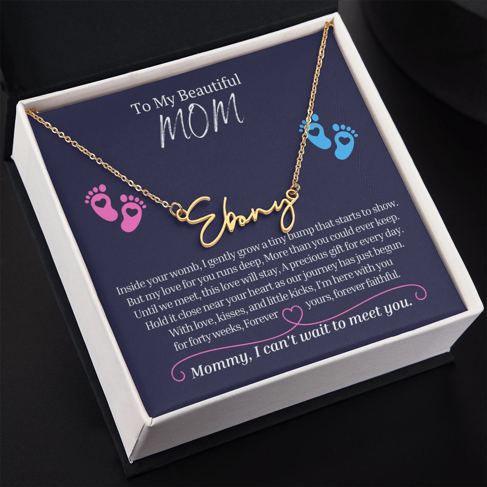 To My Mommy, Mom to Be Signature Style Name Necklace, Baby Shower Gift, Expecting Mother Pregnancy Gift