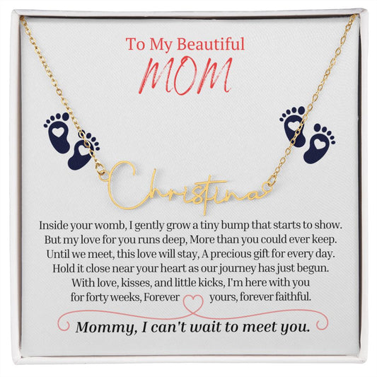 To My Mommy Mom to Be Signature Style Name Necklace, Baby Shower Gift, Expecting Mother Pregnancy Gift Set