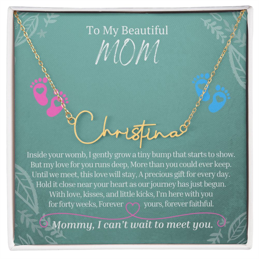 To My Mommy, Mom to Be, Signature Style Name Necklace, Baby Shower Gift, Expecting Mother Pregnancy Gift