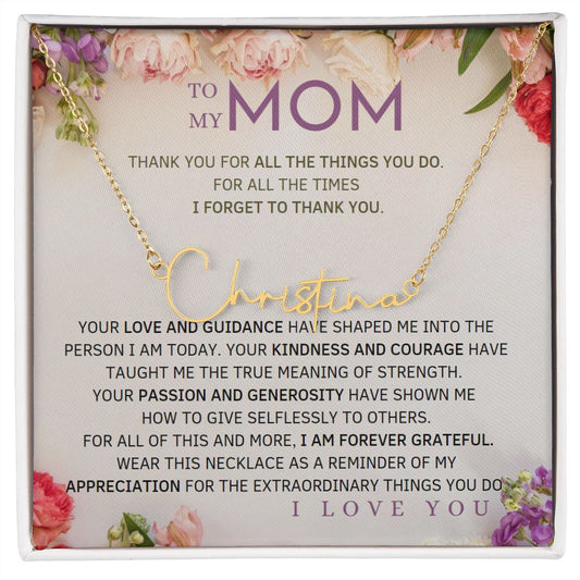 To My Mom Signature Style Name Necklace Message Card for All Necklace Jewelry From Son Daughter Gift Anniversary Birthday Mothers day