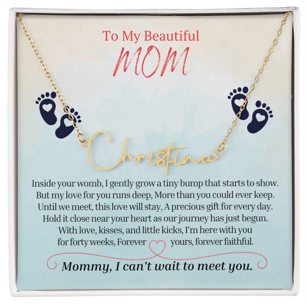 To My Mommy Mom to Be Signature Style Name Necklace, Baby Shower Gift, Expecting Mother Pregnancy Gift