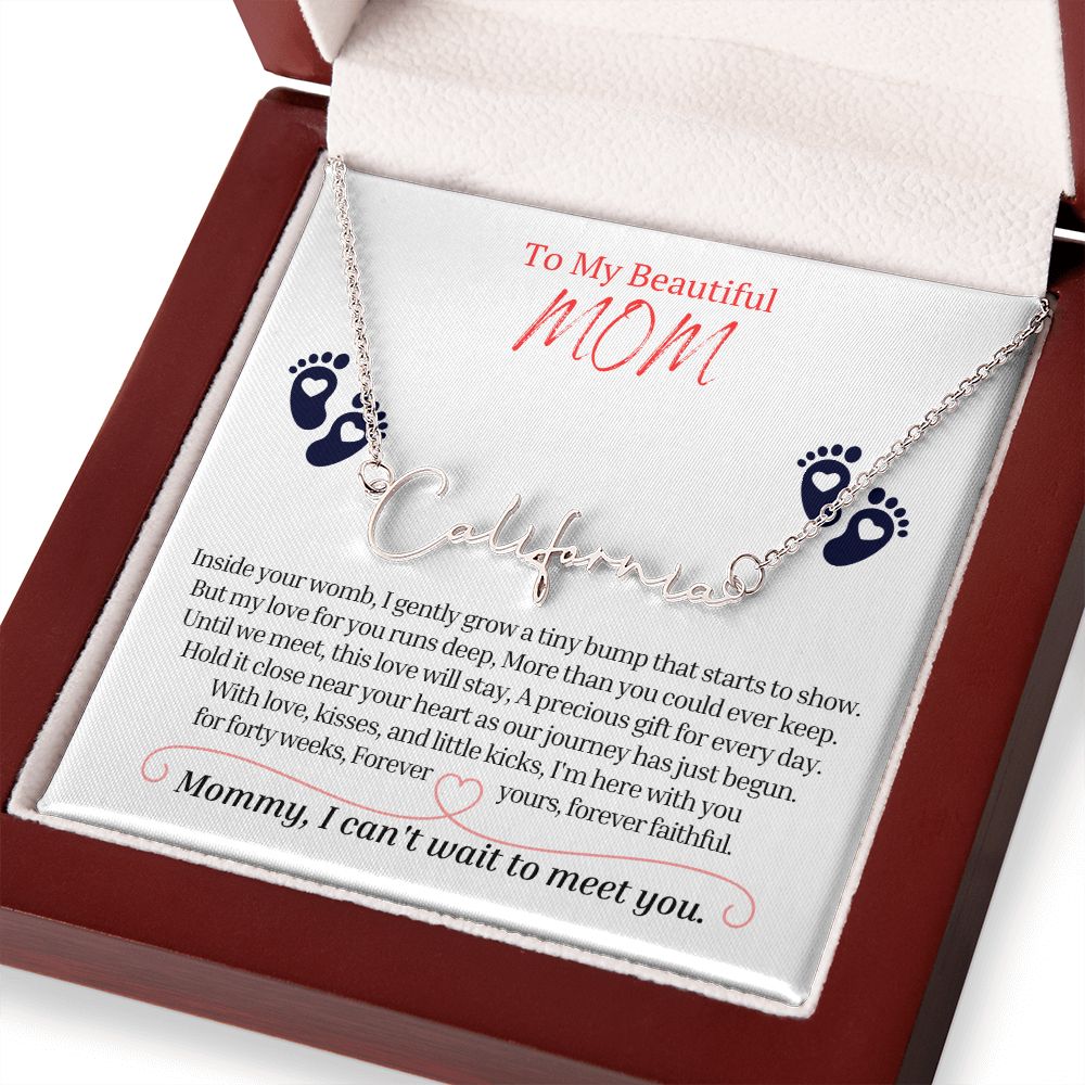 To My Mommy Mom to Be Signature Style Name Necklace, Baby Shower Gift, Expecting Mother Pregnancy Gift Set