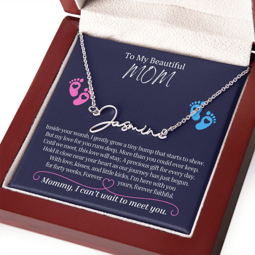 To My Mommy, Mom to Be Signature Style Name Necklace, Baby Shower Gift, Expecting Mother Pregnancy Gift