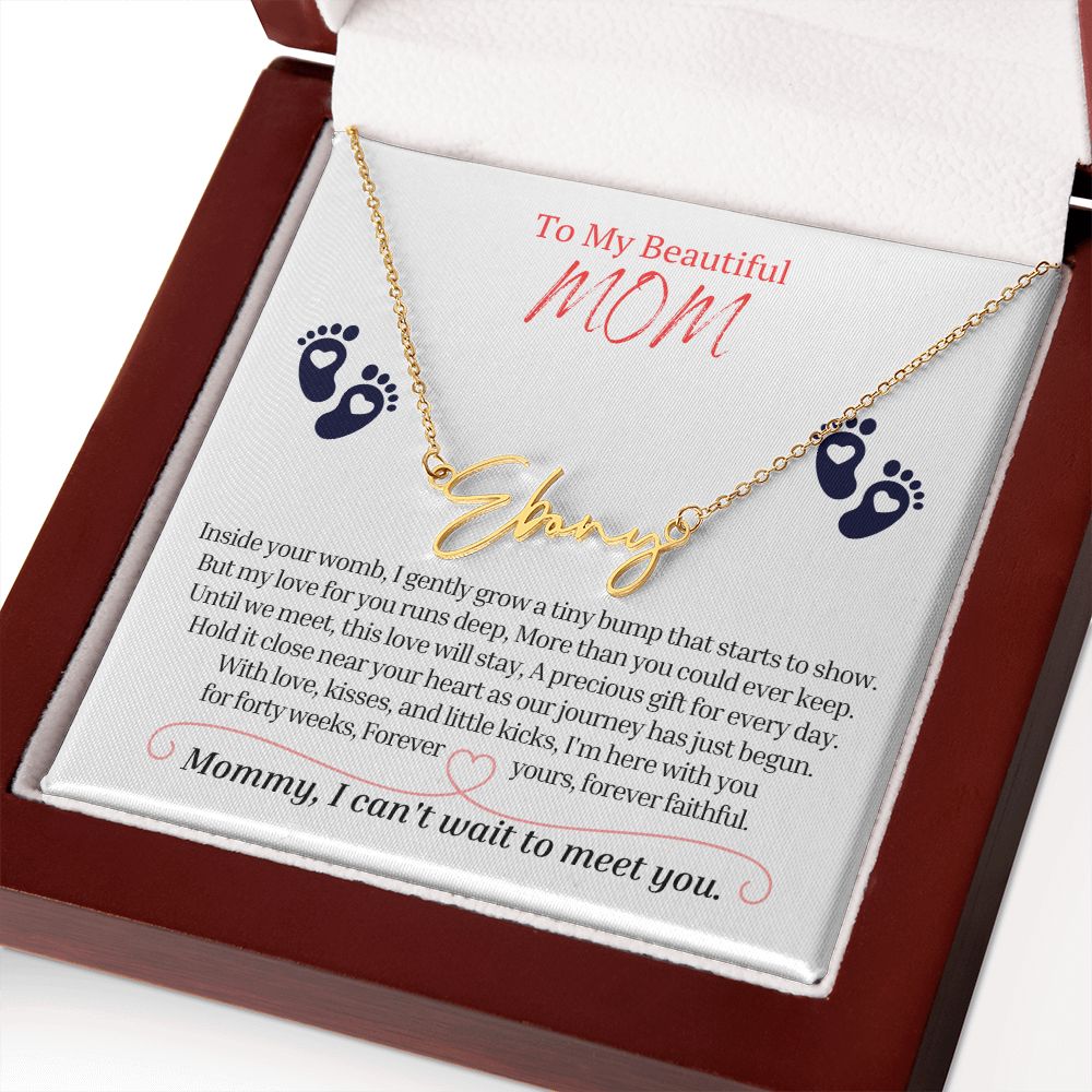 To My Mommy Mom to Be Signature Style Name Necklace, Baby Shower Gift, Expecting Mother Pregnancy Gift Set