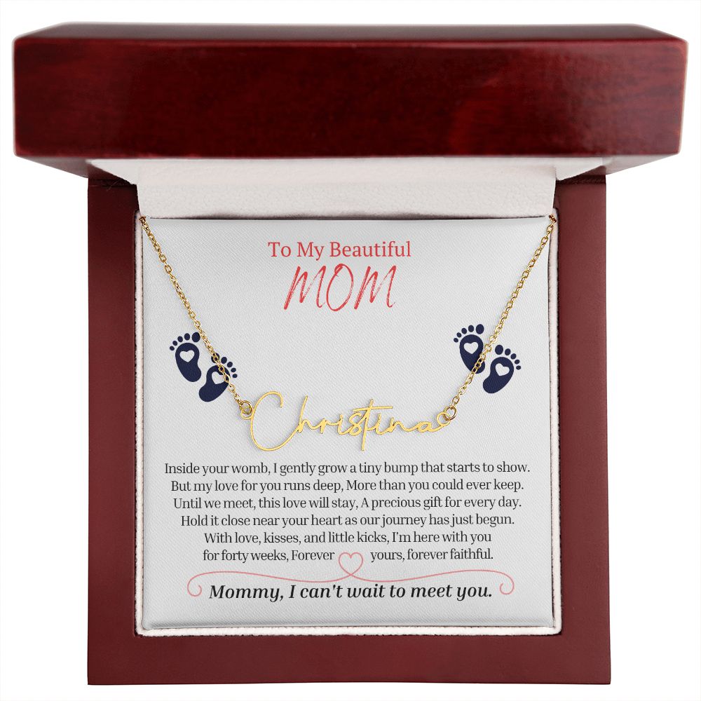 To My Mommy Mom to Be Signature Style Name Necklace, Baby Shower Gift, Expecting Mother Pregnancy Gift Set