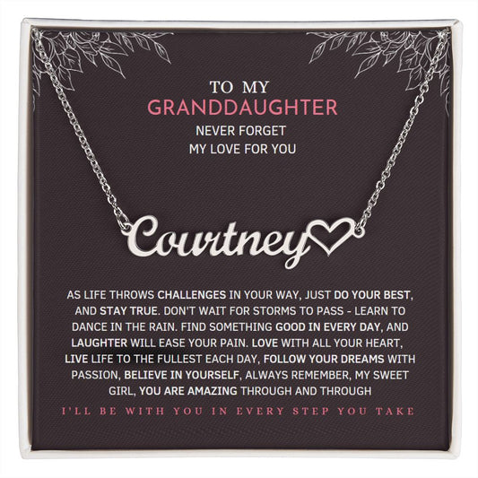To My Granddaughter Never Forget my Love For You Heart Name Necklace , Granddaughter Necklace, Granddaughter Gifts