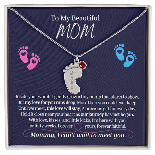 To My Mommy Mom to Be Custom Baby Feet Necklace with Birthstone, Baby Shower Gift, Expecting Mother Pregnancy Gift set