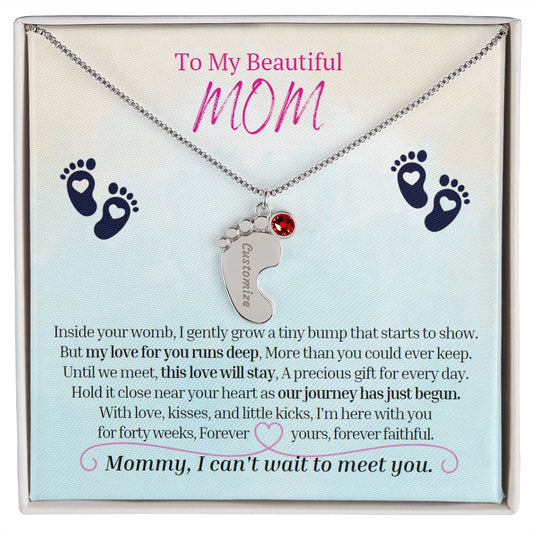 To My Mommy Mom to Be Custom Baby Feet Necklace with Birthstone, Baby Shower Gift, Expecting Mother Pregnancy Gift