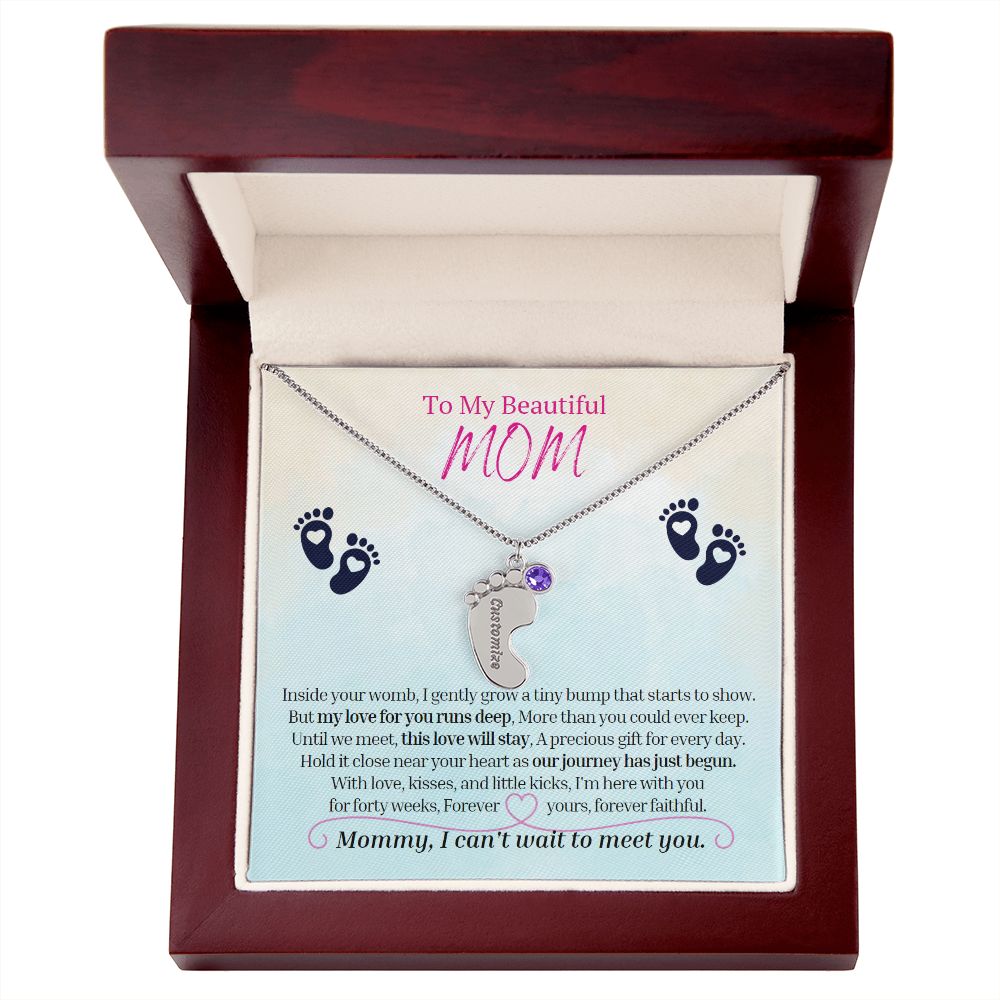 To My Mommy Mom to Be Custom Baby Feet Necklace with Birthstone, Baby Shower Gift, Expecting Mother Pregnancy Gift