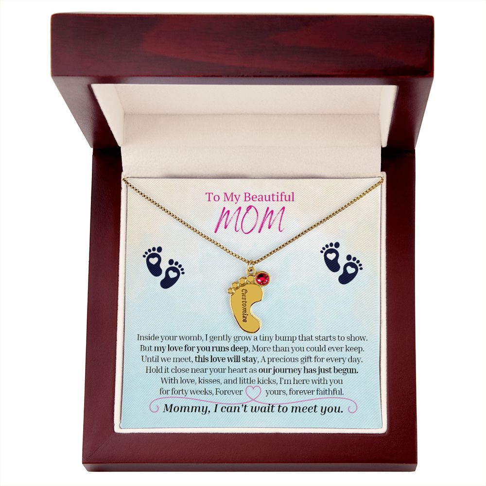 To My Mommy Mom to Be Custom Baby Feet Necklace with Birthstone, Baby Shower Gift, Expecting Mother Pregnancy Gift