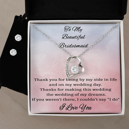 Gift4Happiness Bridesmaid  Forever Love Necklace and Cubic Zirconia Earring Set