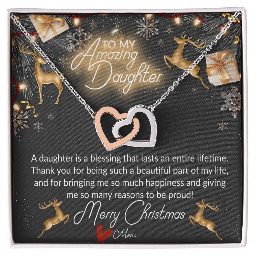 To My Amazing Daughter From Mom Interlocking Hearts necklace